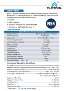 สารกรองน้ำเรซิ่น flotrol ion s+ nsf food grade resin 25 liters