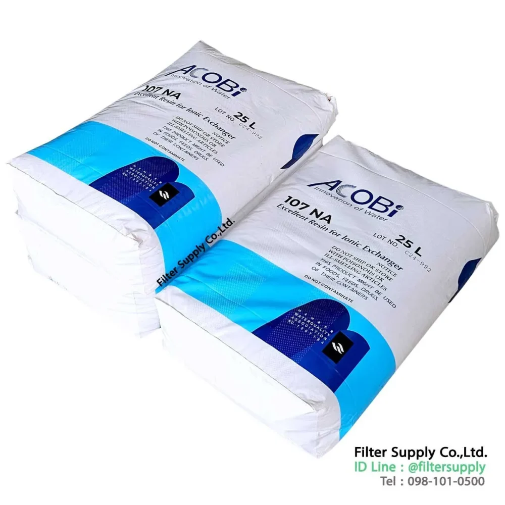 สารกรองเรซิ่น acobi 107 na 25 liters resin filter สำหรับกรองหินปูน