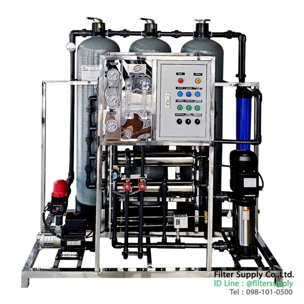 เครื่องกรองน้ำ ro 15 q/day pretreatment บนเฟรมสแตนเลส