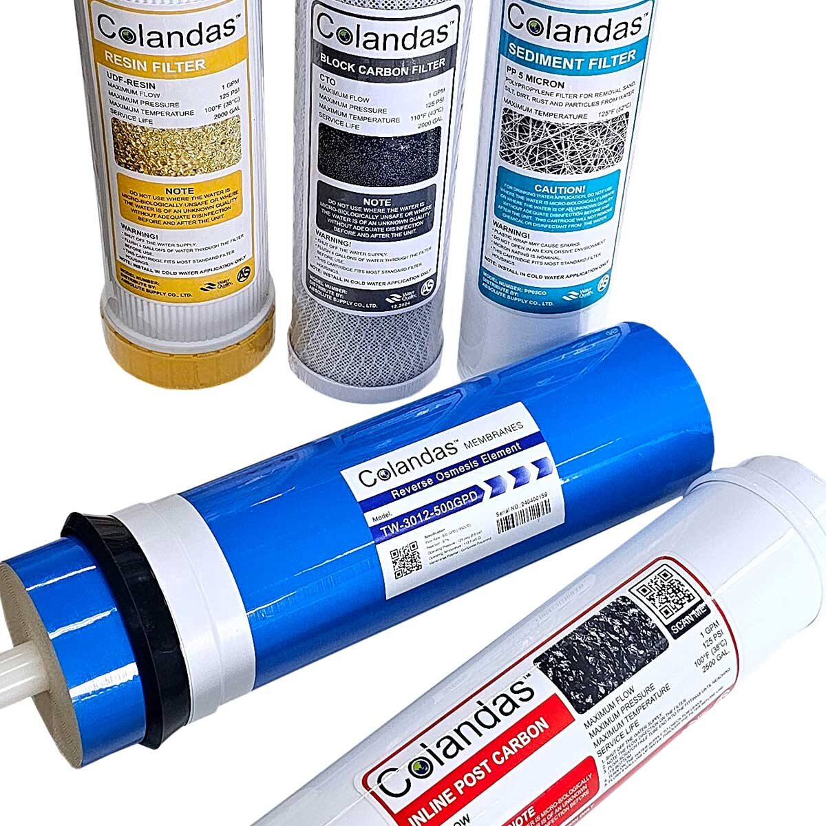 ชุดไส้กรองน้ำ ro 500 gpd colandas resin 1 ชุด 5 ไส้