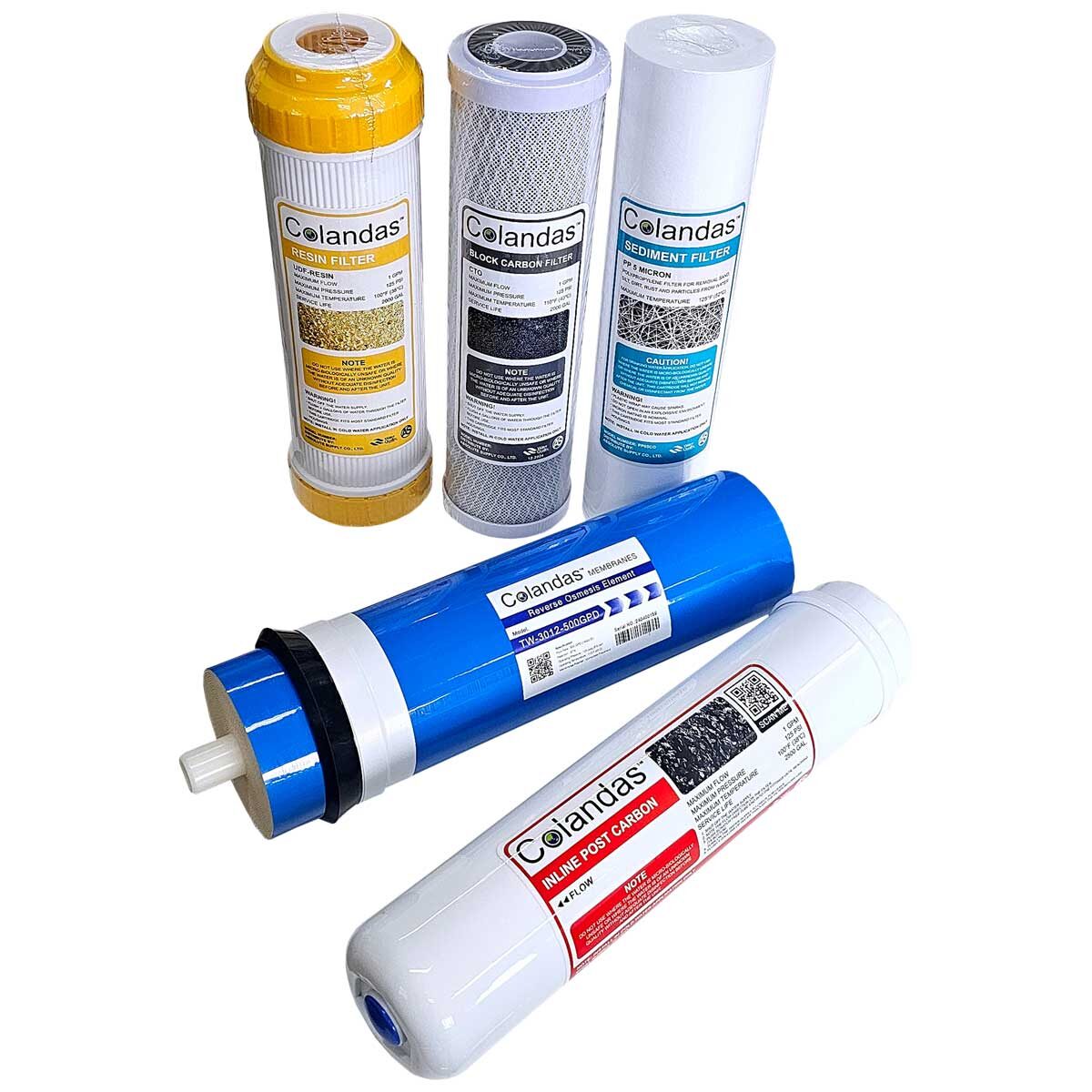 ชุดไส้กรองน้ำ ro 500 gpd colandas resin 1 ชุด 5 ไส้