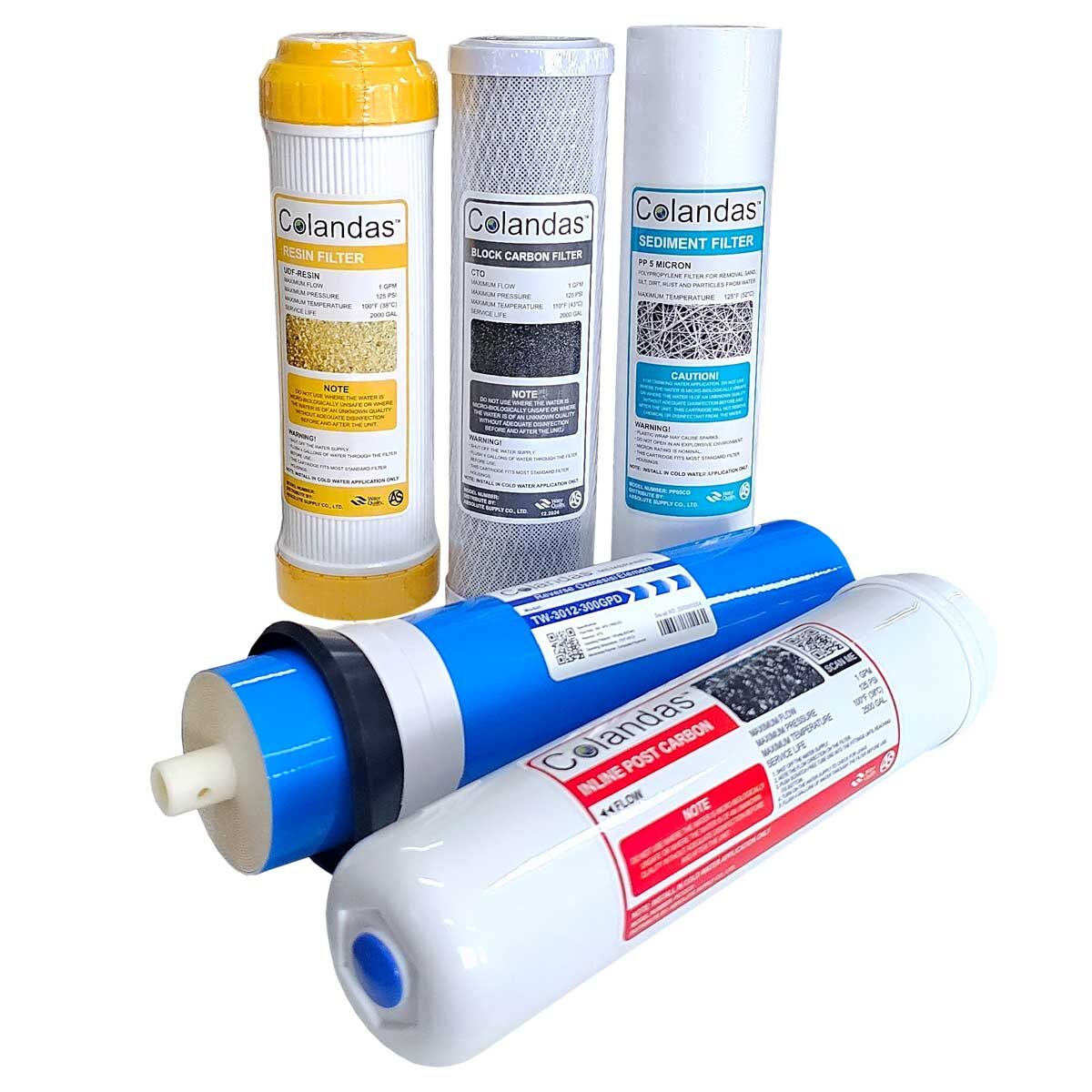 ชุดไส้กรองน้ำ ro 300 gpd colandas resin 1 ชุด 5 ไส้