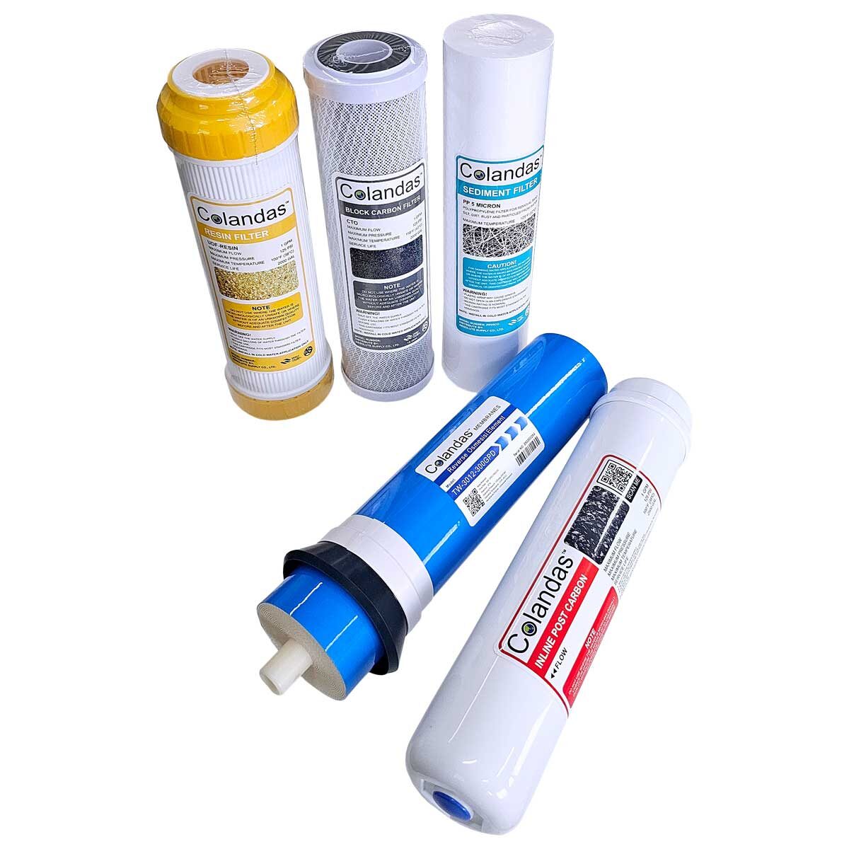 ชุดไส้กรองน้ำ ro 300 gpd colandas resin 1 ชุด 5 ไส้