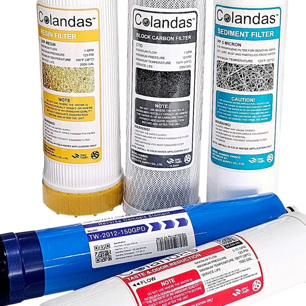 ชุดไส้กรองน้ำ colandas ro 150 gpd resin 1 ชุด 5 ไส้