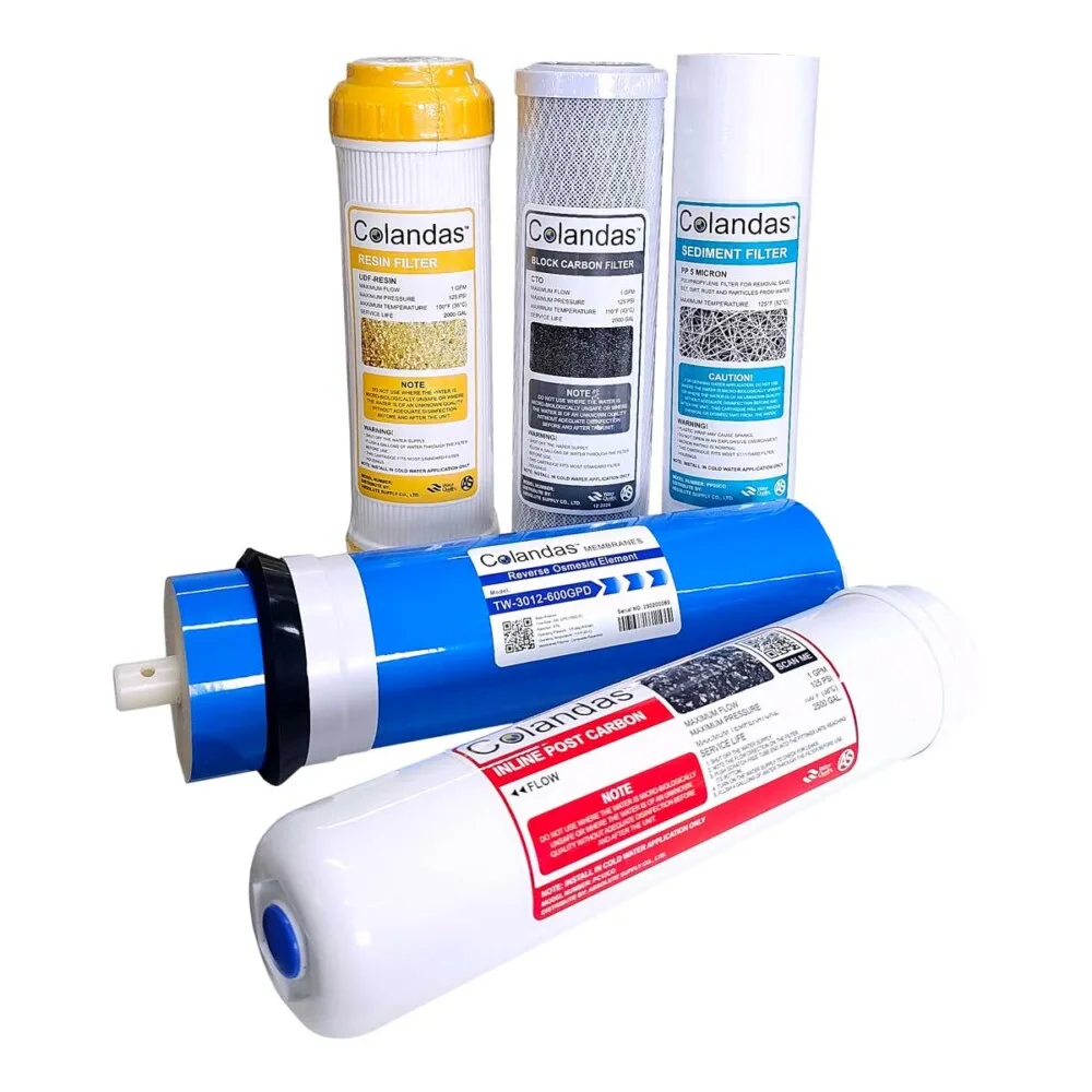 ชุดไส้กรองน้ำ colandas ro 600 gpd แบบมี resin 1 ชุด 5 ไส้