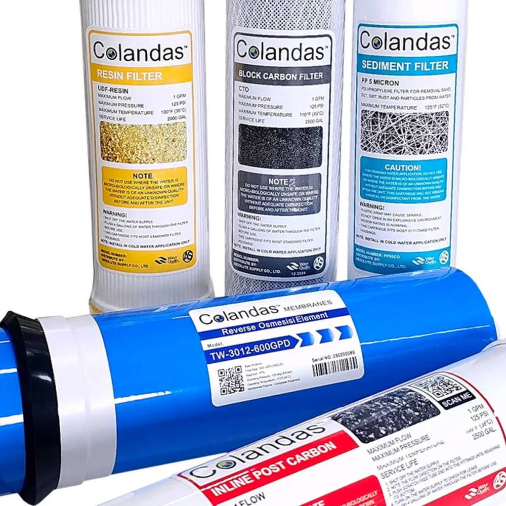 ชุดไส้กรองน้ำ colandas ro 600 gpd แบบมี resin 1 ชุด 5 ไส้